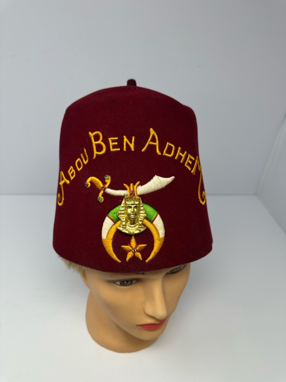 VINTAGE ABOU BEN ADHEM SHRINERS FEZ HAT MASONIC With Tassel Pin Jeweled Rare Y8